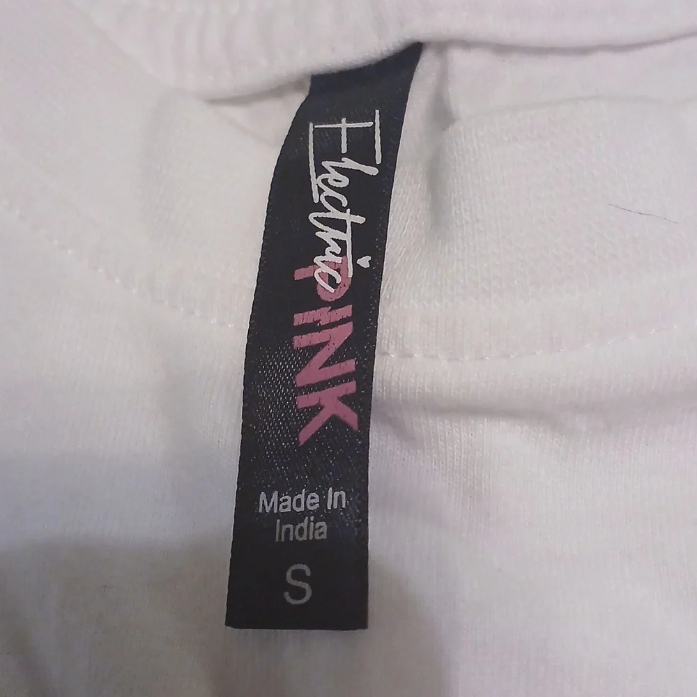 Electric  PINK White Tee with Dripping Graphic sz.SMALL - Picture 2 of 2